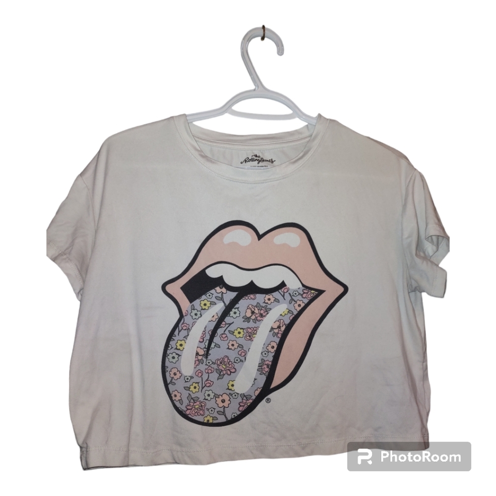 The Rolling Stones x-small 92% polyester 8% spandex over sized crop top white